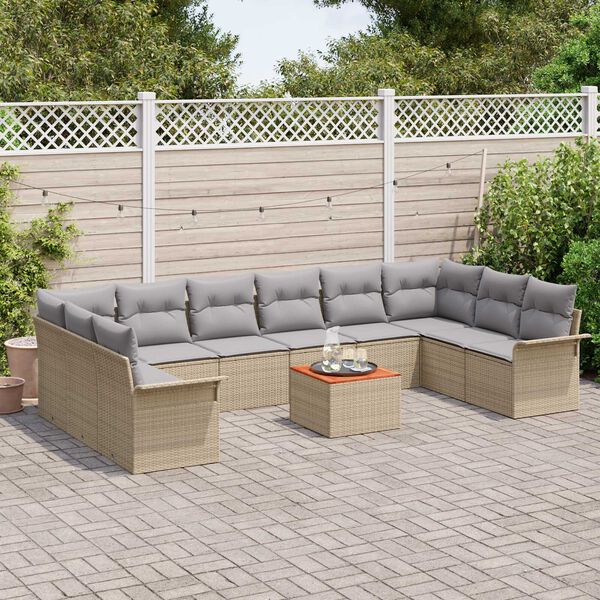 vidaXL Garten-Sofa-Set mit Kissen mit Kissen 11 pcs Beige und Hellgrau