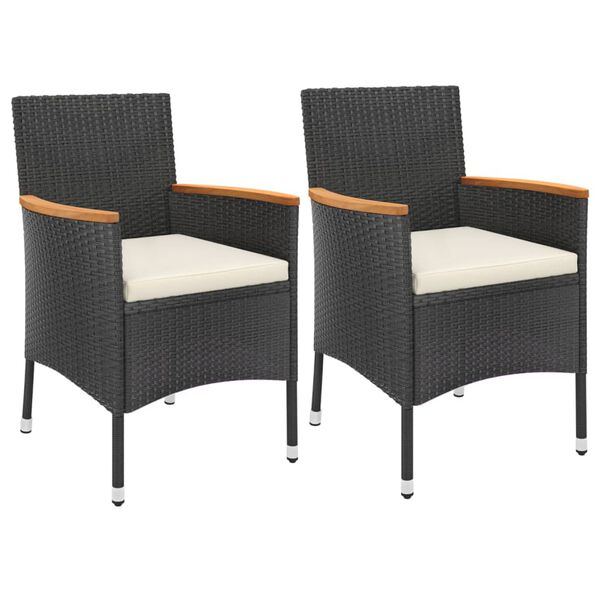 vidaXL 3-tlg. Garten-Bistro-Set mit Kissen Schwarz Poly Rattan