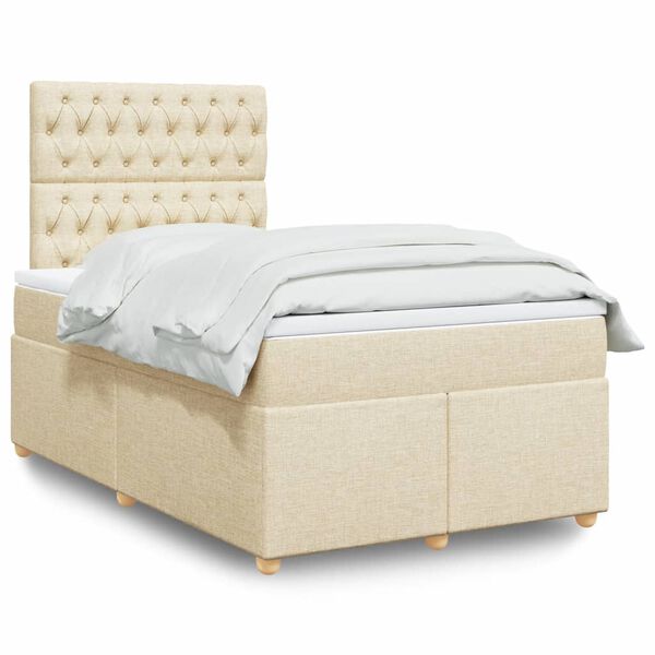 vidaXL Boxspringbett mit Matratze Creme 120x200 cm Stoff