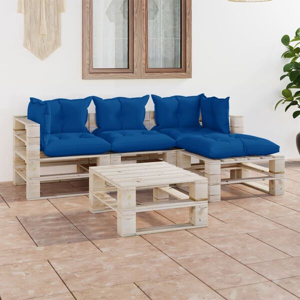 vidaXL 5-tlg. Garten-Lounge-Set aus Paletten mit Kissen Kiefernholz