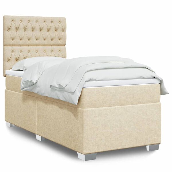 vidaXL Boxspringbett mit Matratze Creme 100x200 cm Stoff
