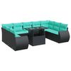 vidaXL 10-tlg. Garten-Sofagarnitur mit Kissen Schwarz Poly Rattan