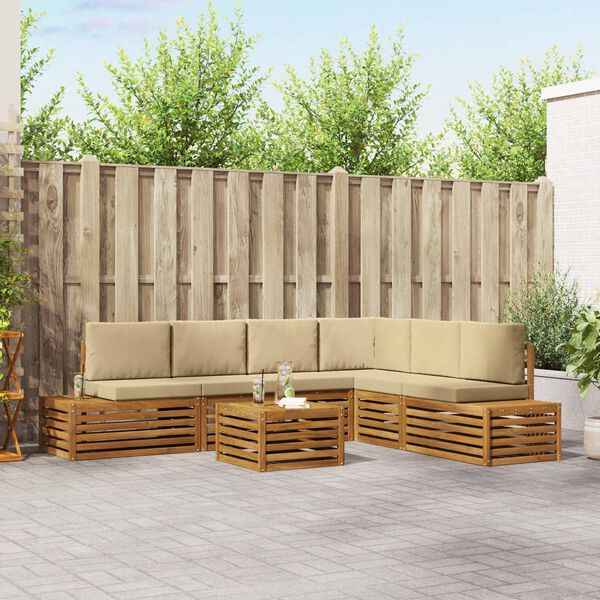 vidaXL Outdoor-Sofagarnitur mit Kissen 7 St&uuml;ck Natur und Beige