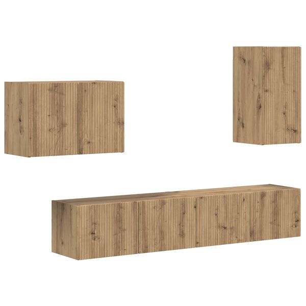 vidaXL TV-Wandregal-Set Wandmontiert 4 pcs Artisan-Eiche Holzwerkstoff