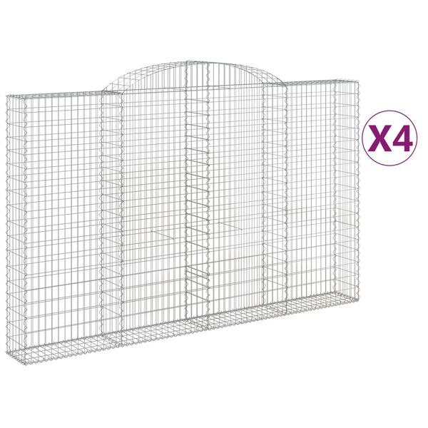 vidaXL Gabionen mit Hochbogen 4 Stk. 300x30x180/200cm Verzinktes Eisen