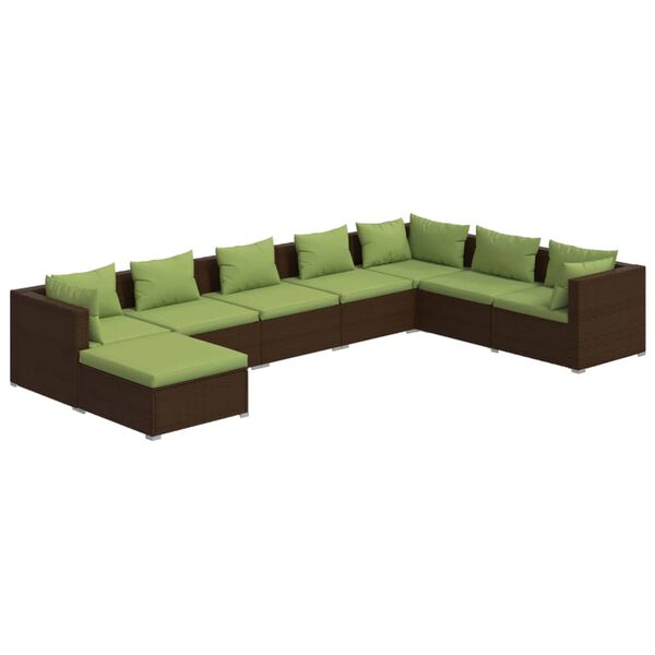 vidaXL 8-tlg. Garten-Lounge-Set mit Kissen Poly Rattan Braun