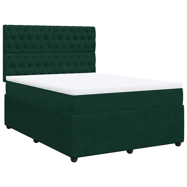 vidaXL Boxspringbett mit Matratze Dunkelgr&uuml;n 140x190 cm Samt