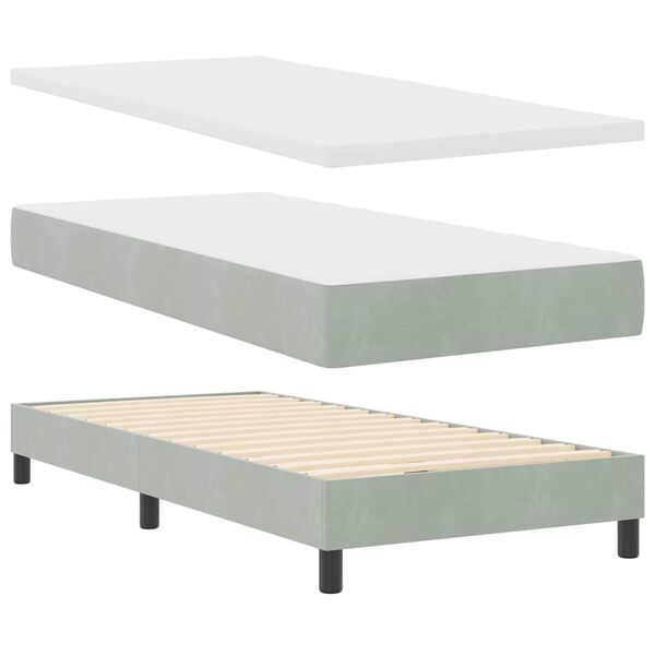 vidaXL Boxspringbett mit Matratze Hellgrau 190 x 90 cm Polyester