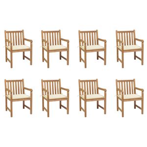 vidaXL Gartenst&uuml;hle 8 Stk. mit Creme Kissen Massivholz Teak