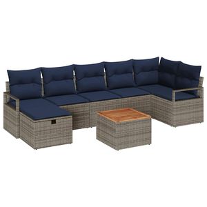 vidaXL Gartensofa-set mit Kissen mit Speicher 8 pcs Grau Poly-Rattan