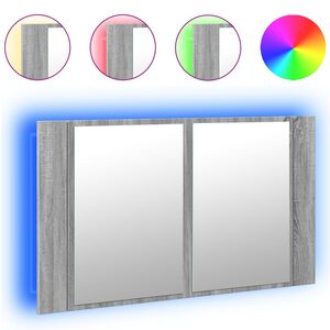 vidaXL LED-Spiegelschrank Grau Sonoma 80x12x45 cm Acryl
