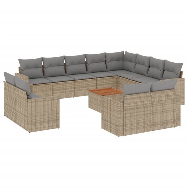 vidaXL 13-tlg. Garten-Sofagarnitur mit Kissen Beige Poly Rattan