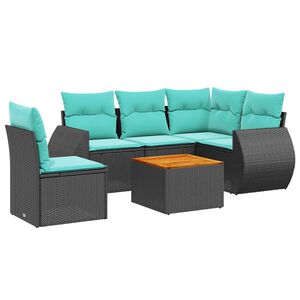 vidaXL 6-teiliges Gartensofa-Set mit Kissen, schwarzes Polyrattan