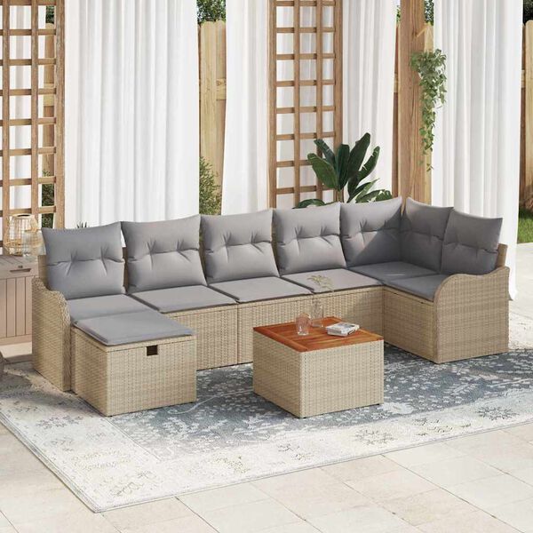 vidaXL Gartensofa-set mit Kissen mit Speicher 8 pcs Beige Poly Rattan