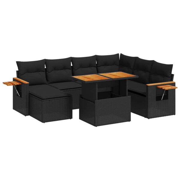 vidaXL 8-tlg. Garten-Sofagarnitur mit Kissen Schwarz Poly Rattan