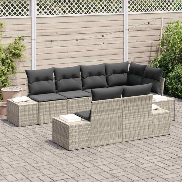 vidaXL Gartensofa-set mit Kissen 7 pcs Hellgrau Poly-Rattan