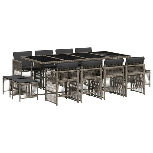 vidaXL 13-tlg. Garten-Essgruppe mit Kissen Grau Poly Rattan