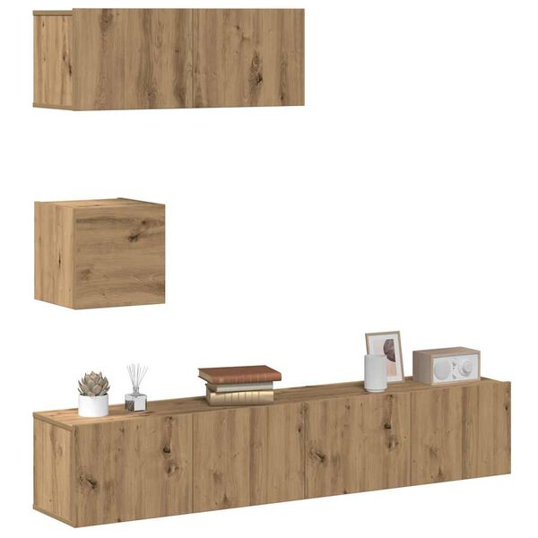 vidaXL 4-tlg. TV-Schrank-Set Wandmontage Artisan-Eiche Holzwerkstoff