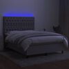 vidaXL Boxspringbett mit Matratze & LED Hellgrau 140x190 cm Stoff