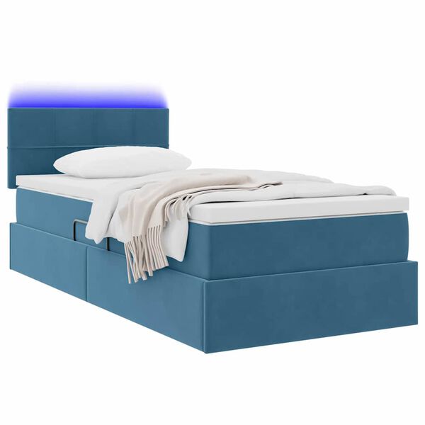 vidaXL Bett mit Stauraum und LED mit LED Dunkelblau 90 x 190 cm Samt