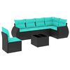 vidaXL 7-teiliges Gartensofa-Set mit Kissen, schwarzes Polyrattan