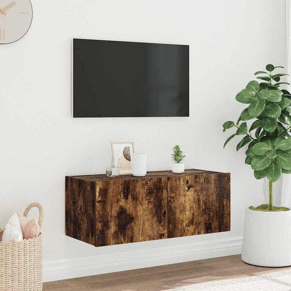 vidaXL TV-Wandschrank mit LED-Leuchten R&auml;uchereiche 80x35x31 cm