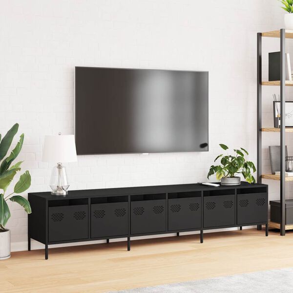 vidaXL TV-Schrank Schwarz 202x39x43,5 cm Kaltgewalzter Stahl