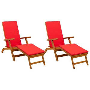 vidaXL Liegestuhl zum Verstellen und Klappen mit Kissen 2 pcs Rot