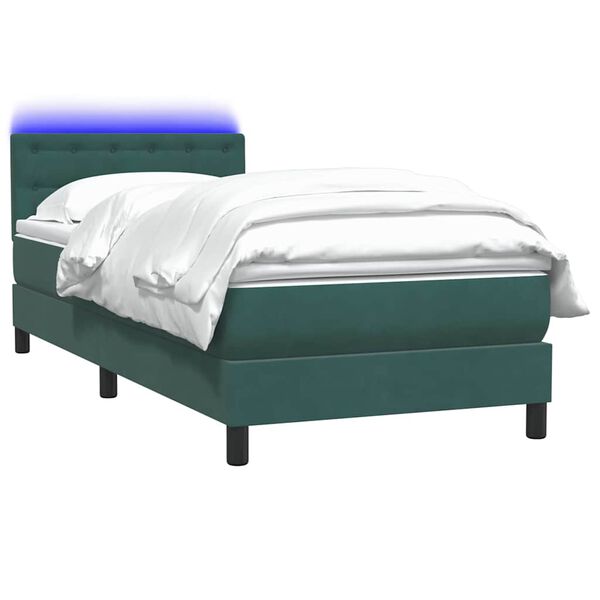 vidaXL Boxspringbett mit Matratze & LED Dunkelgr&uuml;n 80x210 cm Samt
