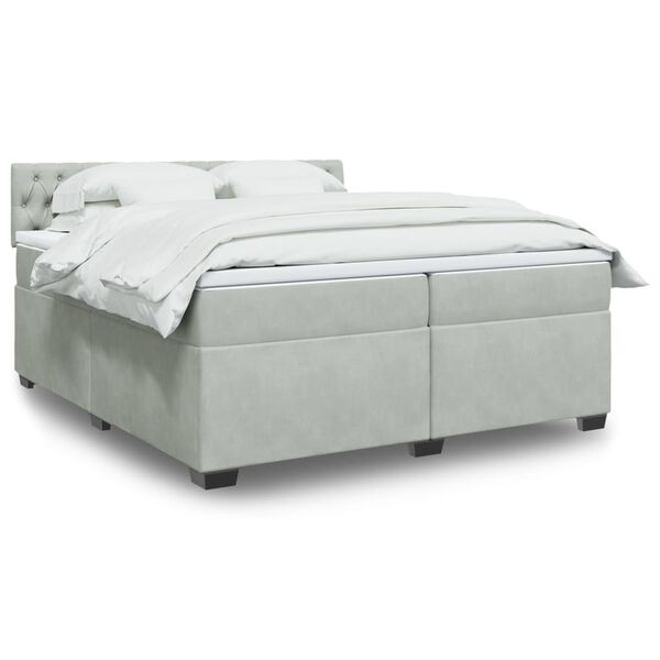 vidaXL Boxspringbett mit Matratze Hellgrau 200x200 cm Samt