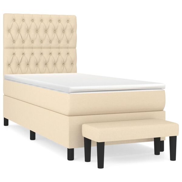 vidaXL Boxspringbett mit Matratze Creme 100x200 cm Stoff
