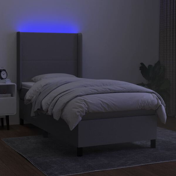 vidaXL Boxspringbett mit Matratze & LED Hellgrau 90x190 cm Stoff