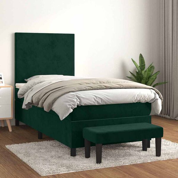vidaXL Boxspringbett mit Matratze Dunkelgr&uuml;n 90x200 cm Samt