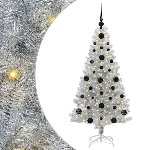vidaXL Weihnachtsbaum mit 150 LEDs mit St&auml;nder Silber 120 cm PET