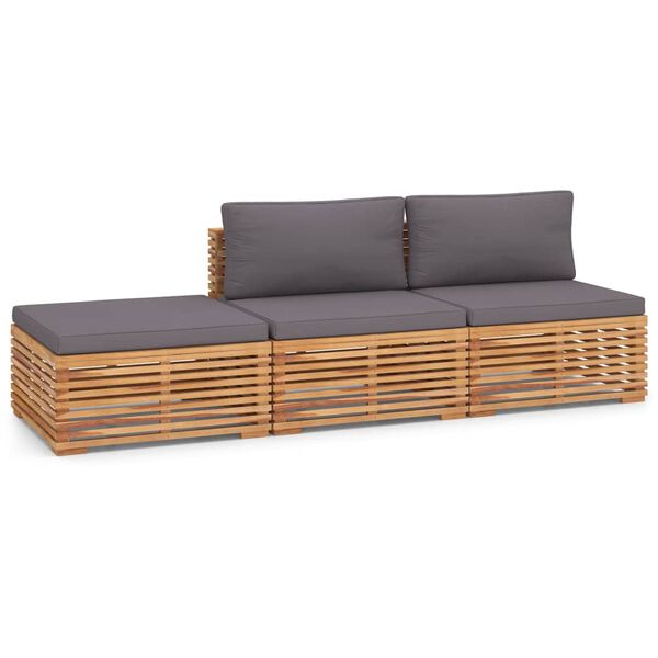 vidaXL 3-tlg. Garten-Lounge-Set mit Kissen Dunkelgrau Massivholz Teak