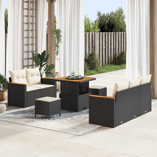 vidaXL Garten-Sofa-Set mit Kissen 8 pcs Schwarz Poly Rattan