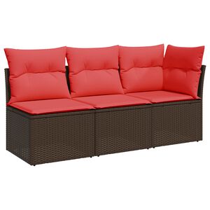 vidaXL Gartensofa mit Kissen 3-Sitzer Braun Poly Rattan