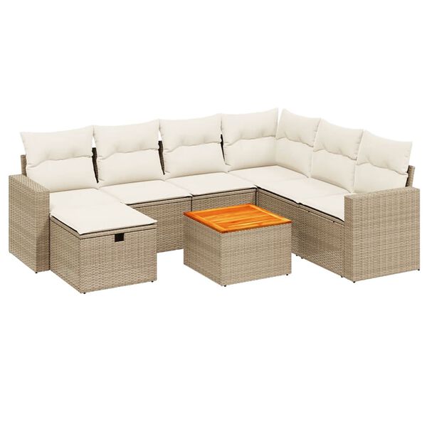 vidaXL 8-tlg. Garten-Sofagarnitur mit Kissen Beige Poly Rattan