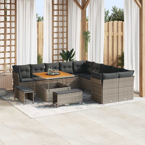 vidaXL Gartensofa-set 13 pcs Grau Poly-Rattan