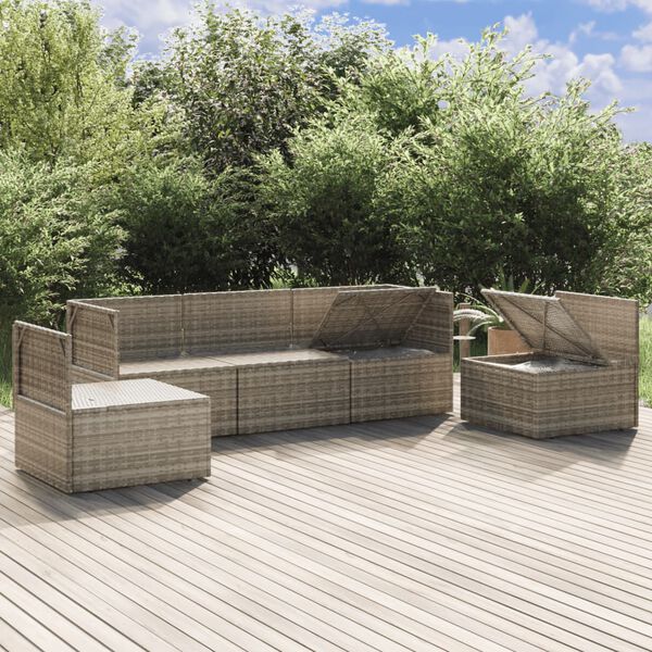 vidaXL 5-tlg. Garten-Lounge-Set mit Kissen Grau Poly Rattan