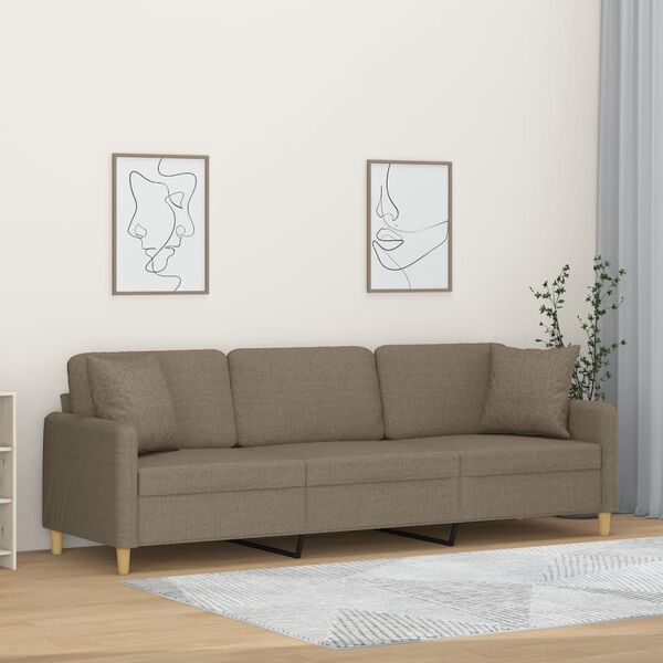 vidaXL 3-Sitzer-Sofa mit Kissen Taupe 210 cm Stoff