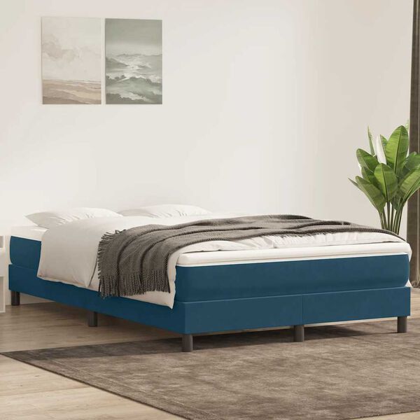vidaXL Boxspringbett mit Matratze Dunkelblau 140x210 cm Samt