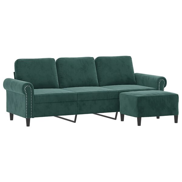 vidaXL 3-Sitzer-Sofa mit Hocker Dunkelgr&uuml;n 180 cm Samt