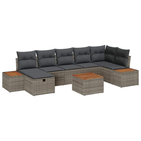 vidaXL Garten-Sofa-Set mit Kissen mit Speicher 8 pcs Grau Poly-Rattan