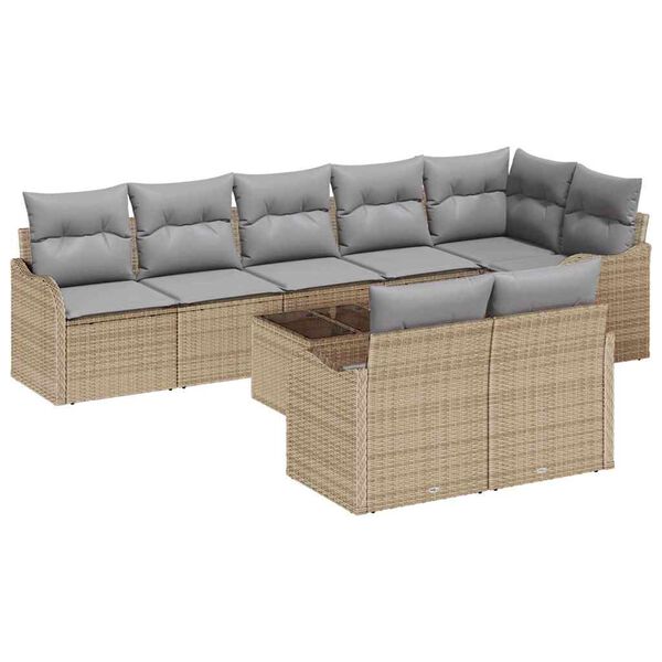 vidaXL Garten-Sofa-Set mit Kissen 9 pcs Beige und Hellgrau Poly Rattan