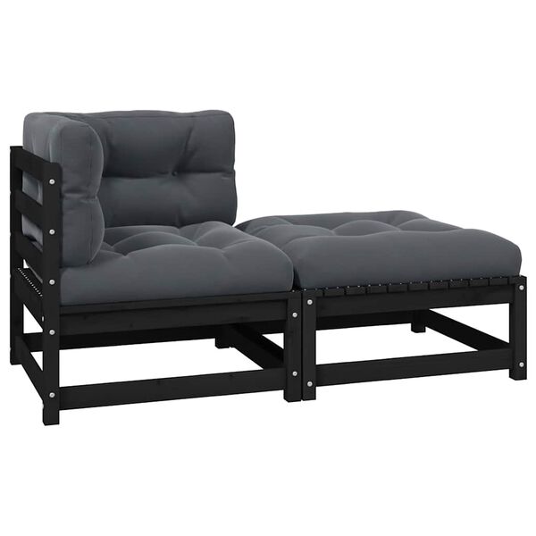 vidaXL 2-tlg. Garten-Lounge-Set mit Kissen Schwarz Kiefer Massivholz