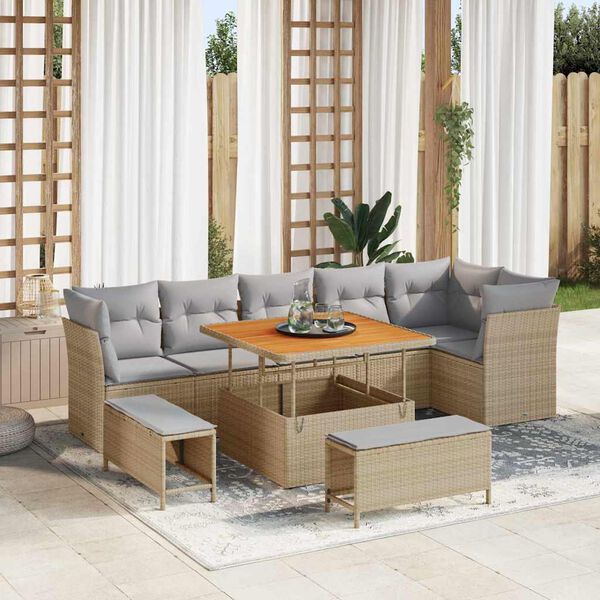 vidaXL Garten-Sofa-Set mit Kissen 9 pcs Beige und Hellgrau