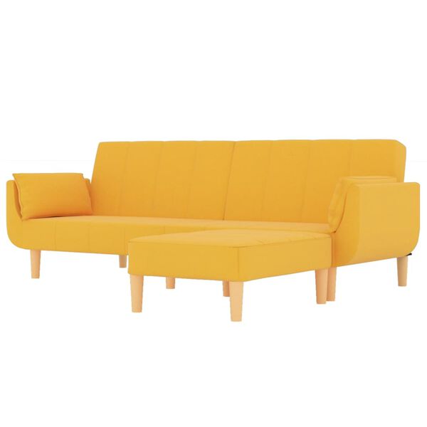 vidaXL Schlafsofa 2-Sitzer mit Hocker & Zwei Kissen Gelb Stoff