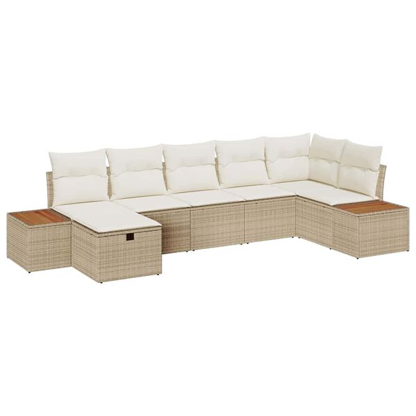 vidaXL Gartensofa-set mit Kissen mit Speicher 7 pcs Beige Poly-Rattan