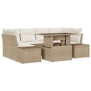 vidaXL Sofa Set 7 stk. Beige und Creme Poly-Rattan